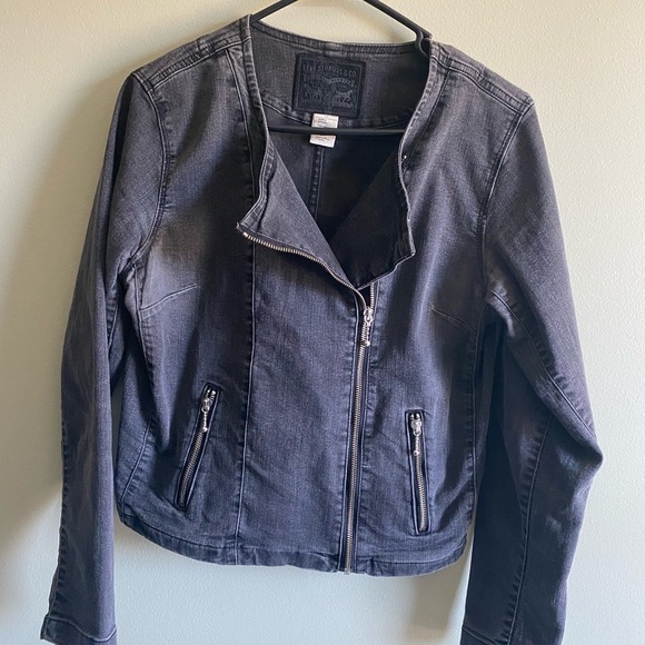 Levi’s Black Denim Moto Jacket with Zipper Sz L - Picture 3 of 7